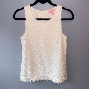 Lilly Pulitzer White Textured Jacquard Fringe Hem Tank Top - Size Small